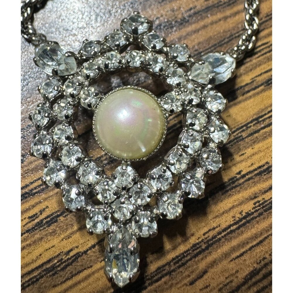 Christian Dior of Germany 15" Drop Circular Crystal and Faux Pearl Necklace - Picture 2 of 5